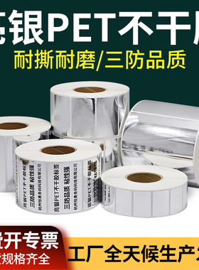 亮银PET标签纸60*40x10x20x25x30x45X50×80mm设备资产光面银色防刮耐磨不干胶长效格拉辛背胶方形PVC定制做
