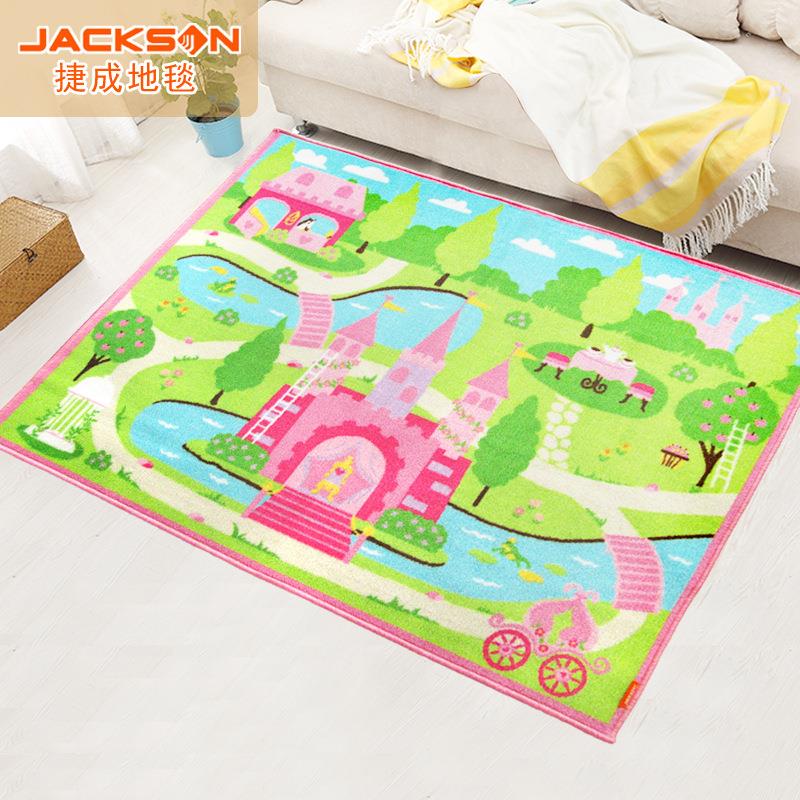 捷成儿童地毯家用卡通粉色城堡女孩儿童房床边毯学习桌垫