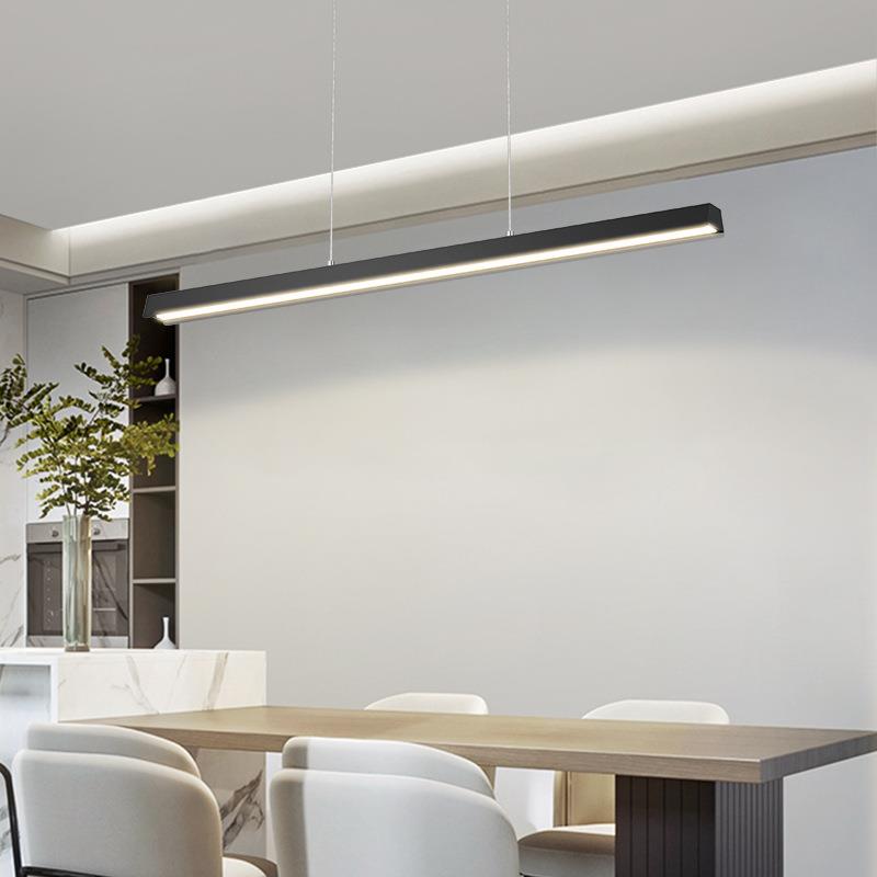 新款可调节极简餐厅办公线条现代简约上下发光一字吧台LED吊灯