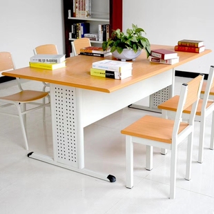 学校阅览桌图书馆桌椅书店阅览室C钢木会议室长条培训桌课书桌椅