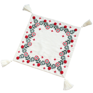 日系复古手工diy羊o毛线刺绣水果面包盖布桌子杯子垫布餐垫材料包