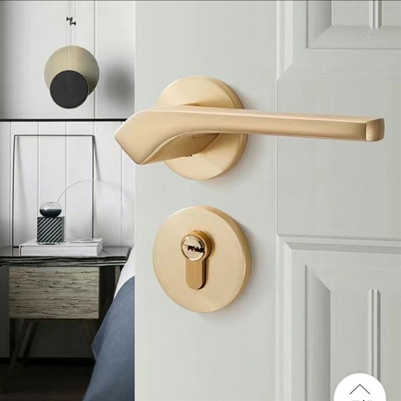 豪华室内卧室房门锁磁吸静音分体式金色木门锁法式Y哑光铜拉丝金