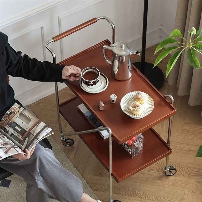 覆古实木小推车简约沙发边几可移动茶几家用客厅餐边X柜收纳置物