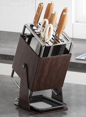 厨房台面旋转刀架多功能刀具沥水收纳层架家用不锈钢一体刀座置物