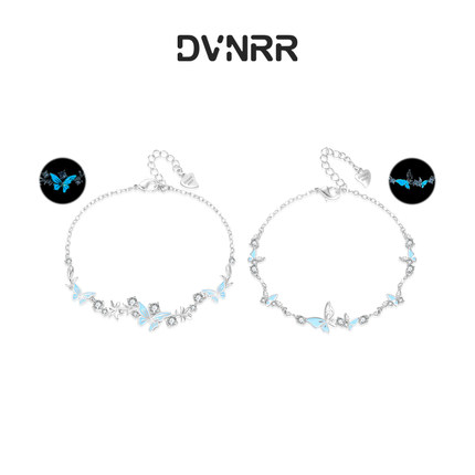 DVNRR蝶羽流光 设计师原创 夜光蝴蝶闺蜜手链s925银送闺蜜礼物