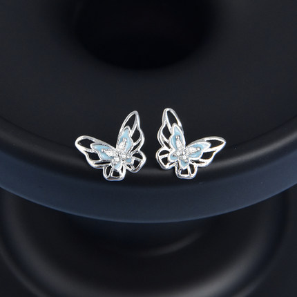 DVNRR花蝶相戏 设计师原创夜光蝴蝶耳饰s925银
