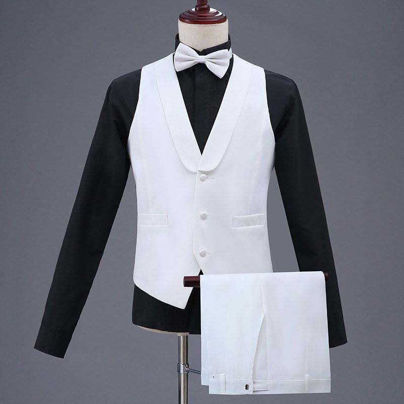 速发新款青果出马甲套装演领人装白色西服合唱服装舞台装主持服礼
