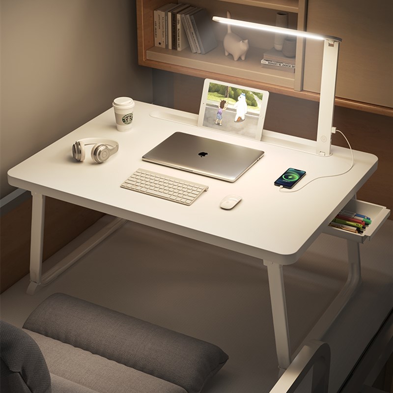 速发床上小升子桌桌电脑桌带台灯可折叠书桌降桌宿舍学习桌家用床