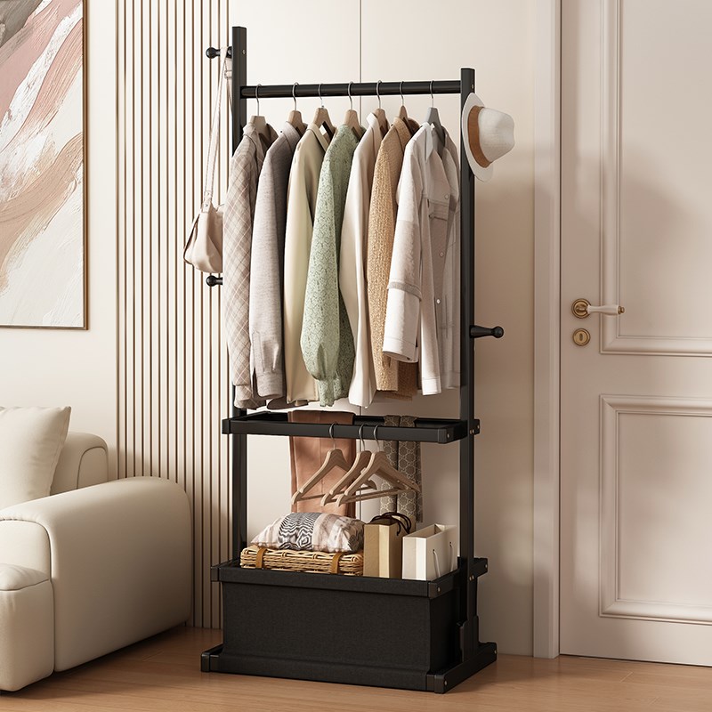 速发挂衣架落地非室加厚加粗客厅卧移动衣服架子落地简易可实木衣