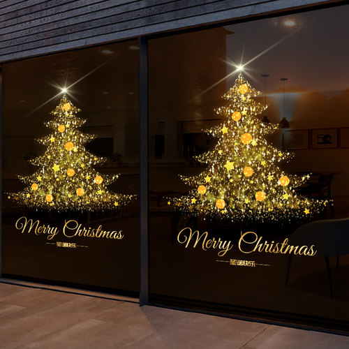 速发圣诞节装饰品玻璃窗门贴圣诞老人静电贴门店圣窗布置橱贴树诞