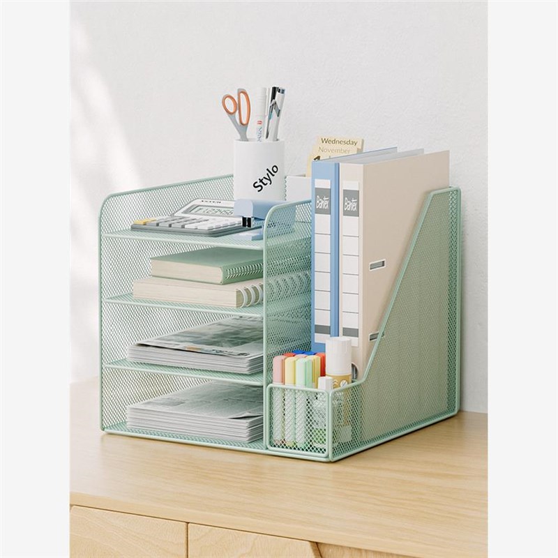 速发桌面文层置物架办公桌文件夹收纳架金属书立文件盒多件档案资