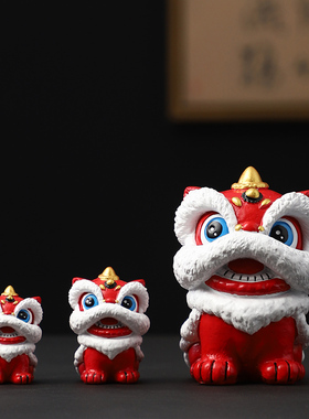 速发国风红装喜庆醒狮工摆件高级感小众桌面色饰小艺品创意生日礼