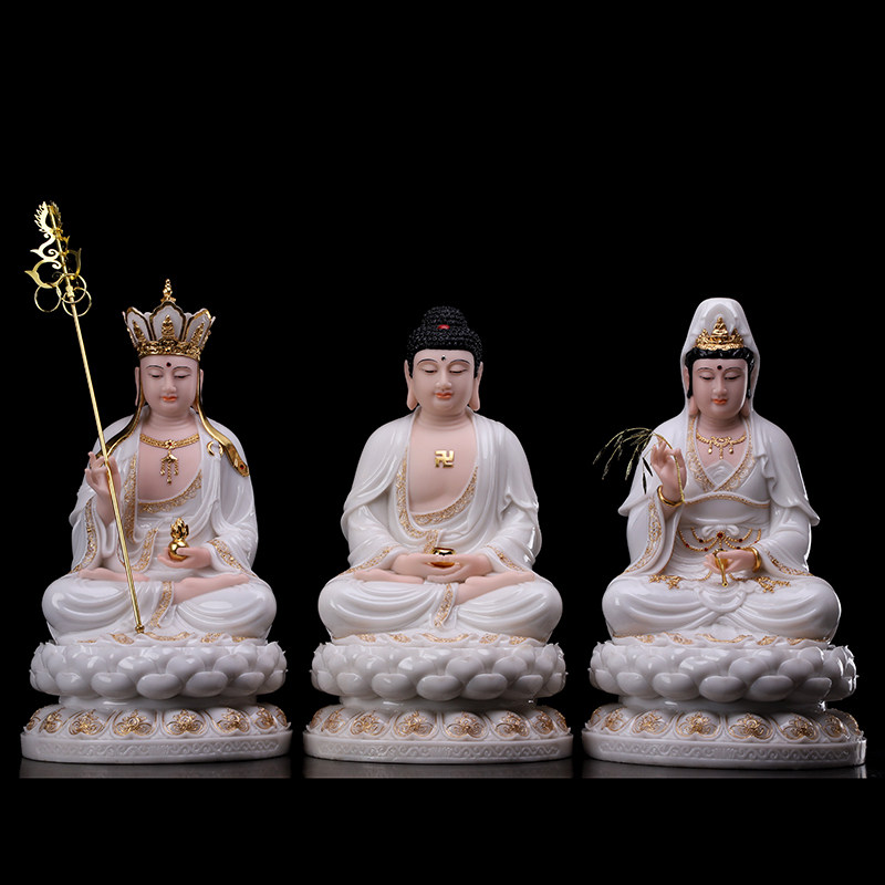 速发汉白玉石雕观音佛像神像家用中式摆件南海白衣观音菩萨娑婆三