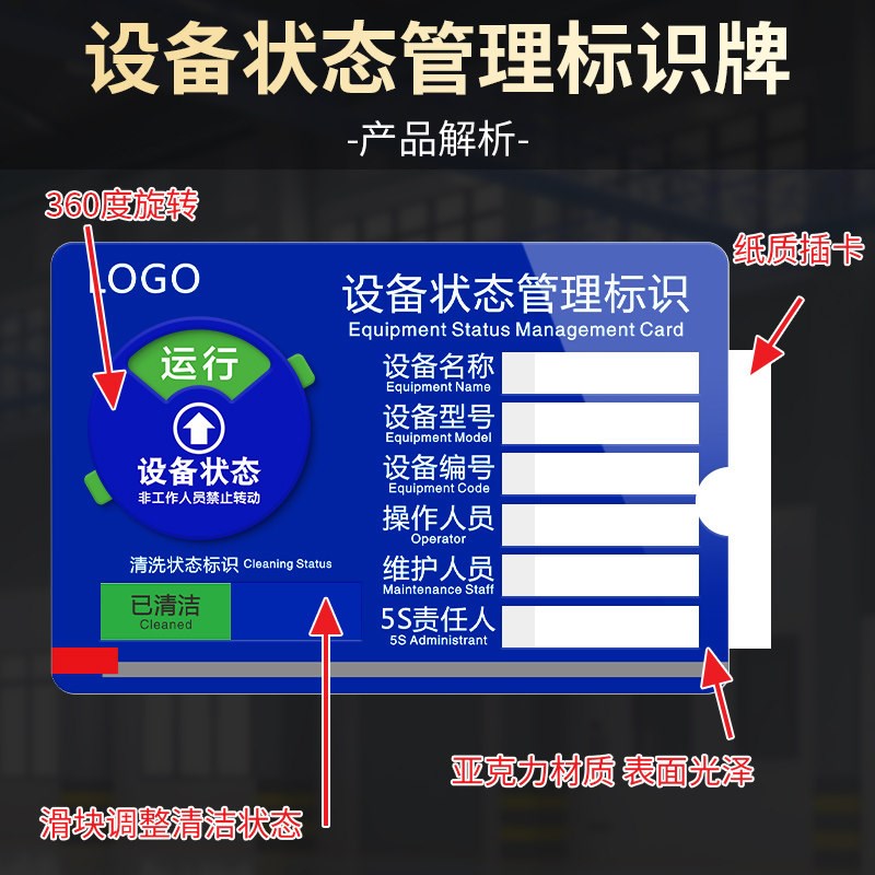 速发亚克力设备状态管理标识牌设备名称编号管理人员展示牌插卡式