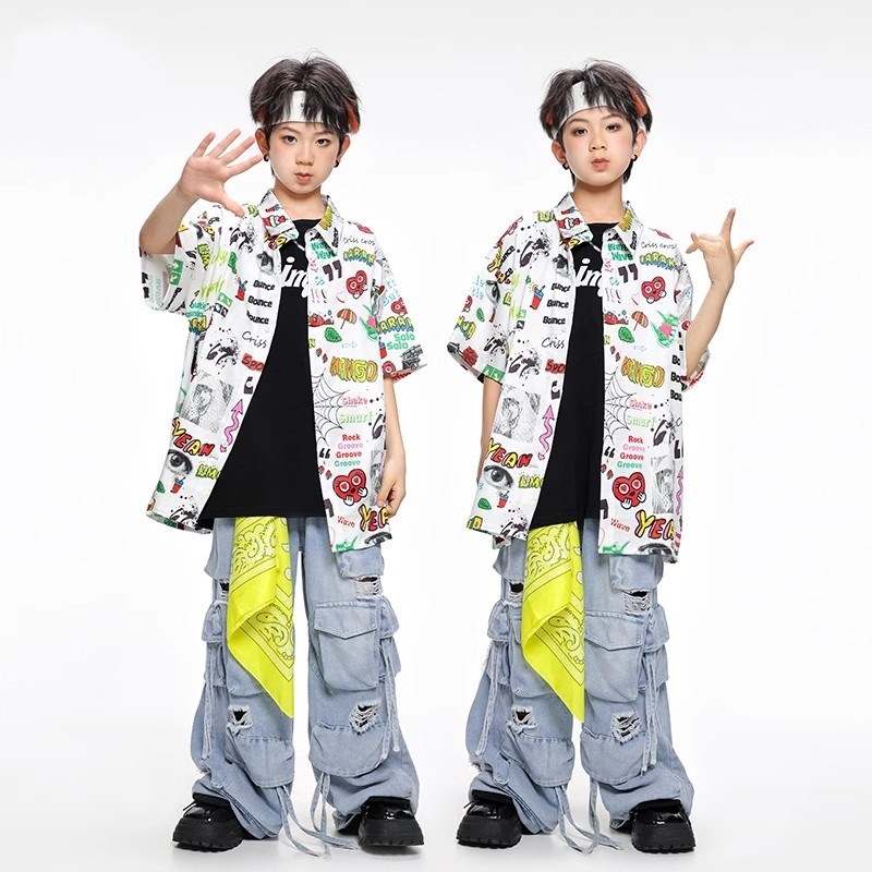 速发表舞少儿潮裤演出酷帅牛仔服套装hiphop服装架子鼓街演男