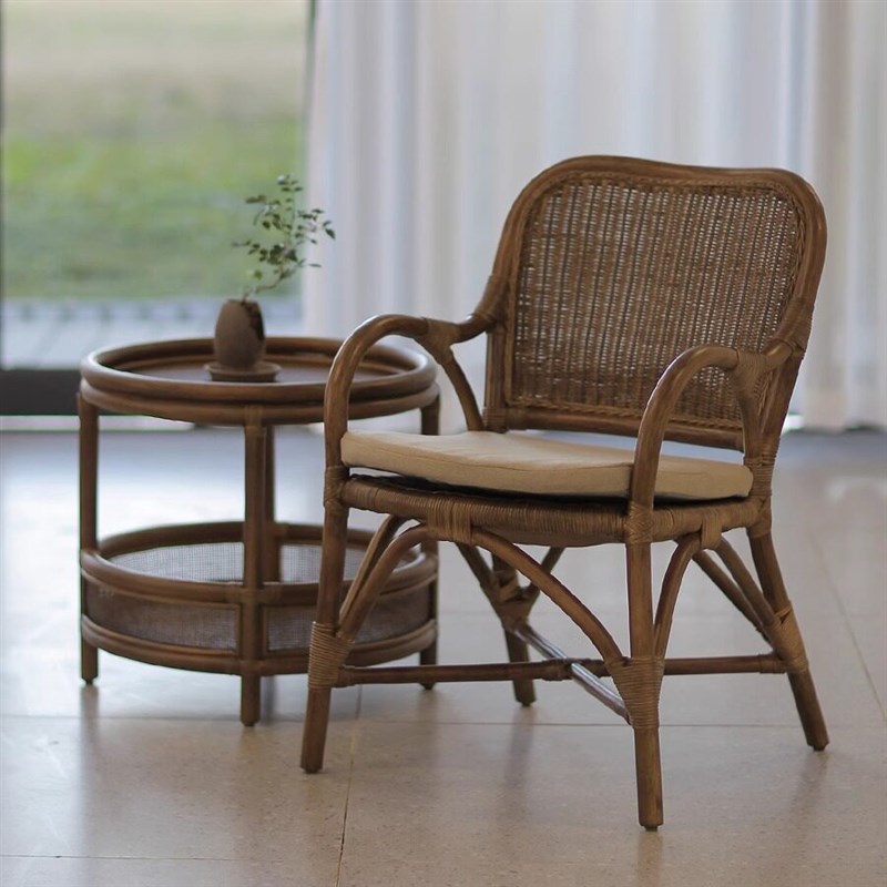 速发风藤椅单人茶几座椅组合家用复古藤编高靠背餐椅书桌座椅
