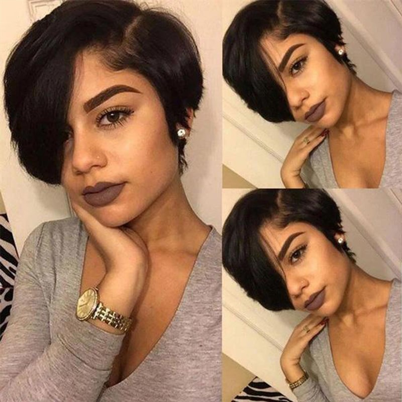Straight Pixie Cut Wig T Part Lace Front Human Hair Wig Prep