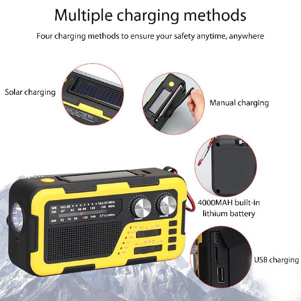 USB Weather Radio Receiver 4 Charging Methods Solar Hand