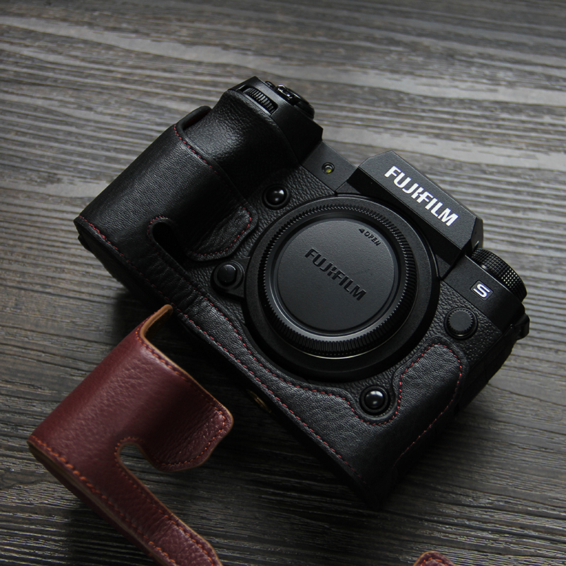 适用富士xh2相机套X-H2S保护套 皮革复古皮套X-H2半套真皮底座