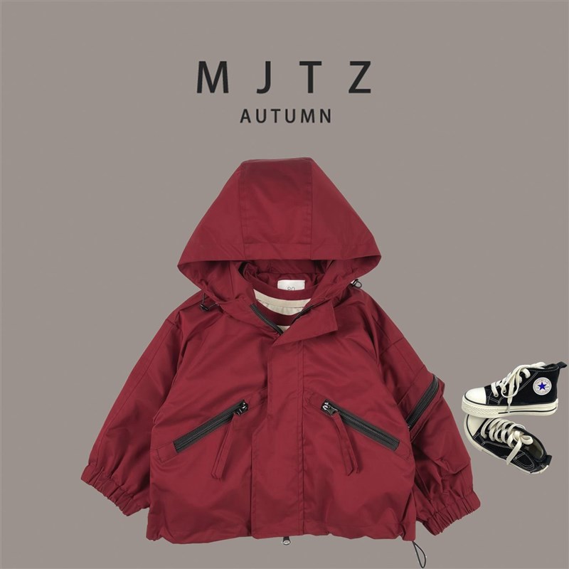 iu童品 秋季新款儿童休闲红色外套户外运动风防风风衣长袖上衣230
