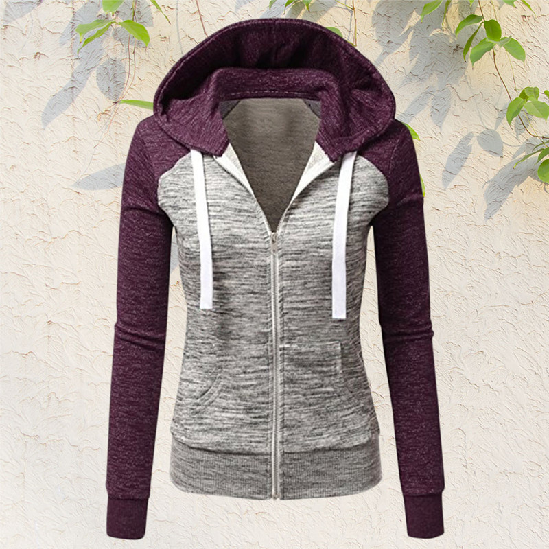新品2021 Women's Patchwork Hoodies Casual Slim Zipper Co