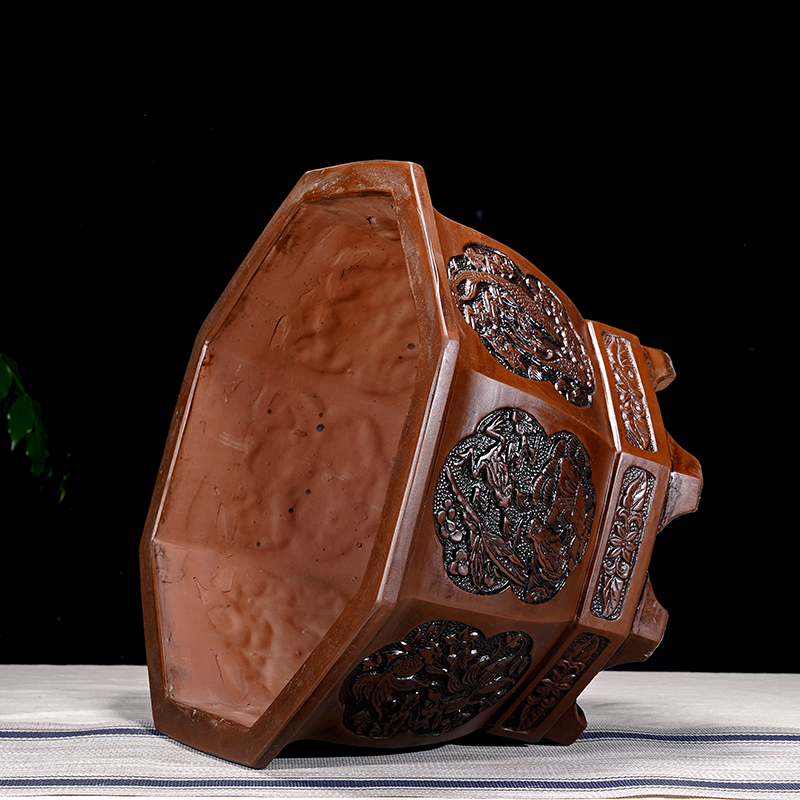 紫砂花盆宜兴仿古浮雕陶瓷花盆八方形特大号室内盆景盆厂家直销