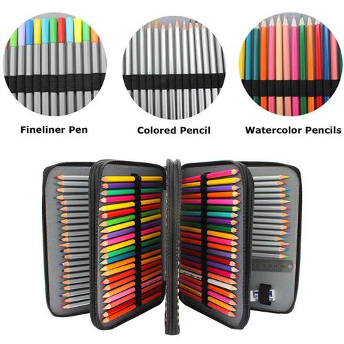 168孔男女美术生笔帘皮质笔袋彩色铅笔收纳包素描插笔袋笔套大容