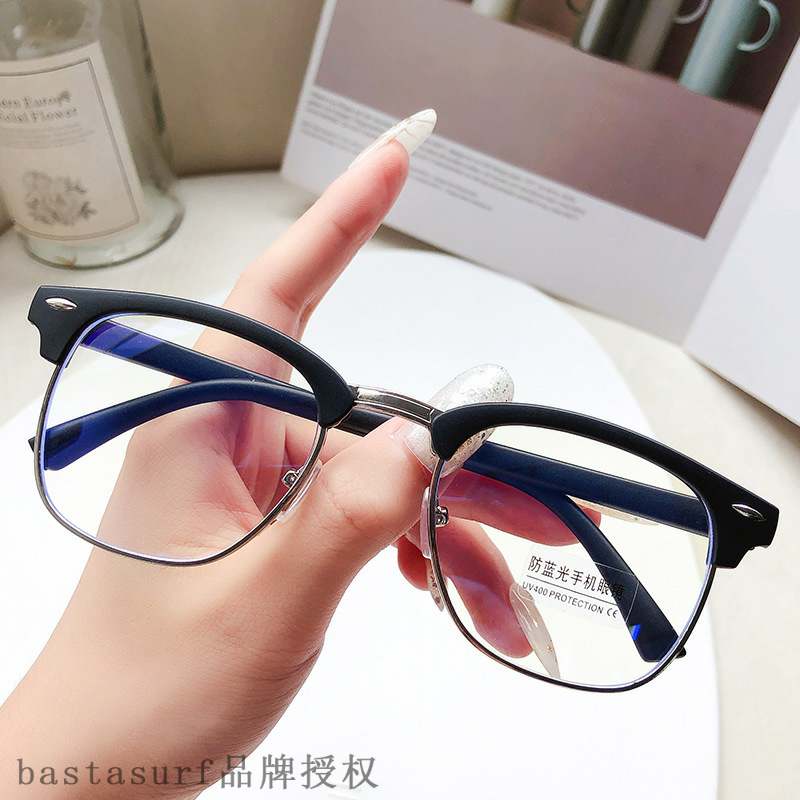 New 3016 flat lens frame half frame retro rice nail myopia
