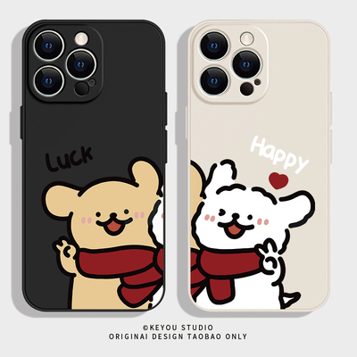 秋冬围巾适用iPhone16promax苹果15手机壳13mini小米14可爱nova12华为p50新年mate60红米k70情侣小狗oppo防摔