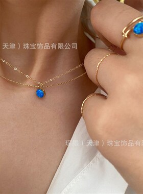 项链锁骨链欧泊金吊坠女蓝色石14k美国包气质轻奢复古小众蓝欧美