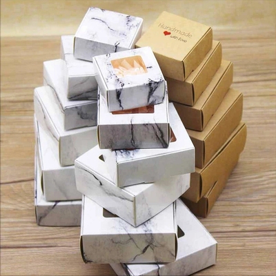 6pcs Kraft Paper Gift Box Marbling Style DIY Handmade Candy