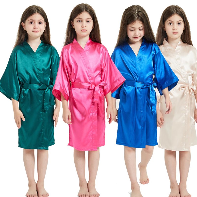 3-13Y Fashion Night Robe Satin Silk Bathrobe Teenage Girls R