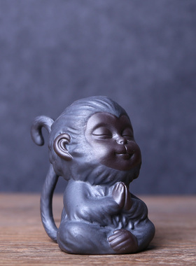 极速一只诚心修仙想成为齐天大圣的小猴子茶宠摆件陶瓷鱼缸装饰造