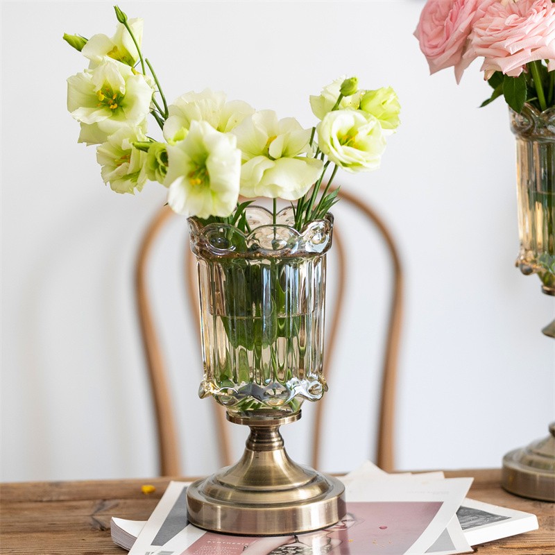 花时间《两生花》北欧轻奢水晶桌面玻璃花瓶餐桌装饰摆件鲜花花器