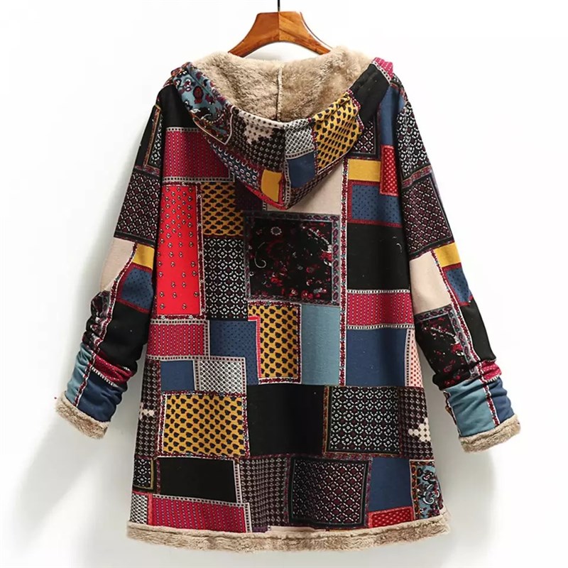 2022 Winter Vintage Women Coat Warm Printing Thick Fleece Ho