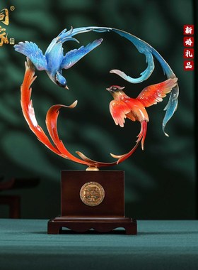 黄铜比翼双飞摆件小鸟家居客厅酒柜国风装饰品新婚送闺蜜结婚礼物