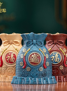 开业礼品黄铜招财进宝钱袋子摆件柜台收银台储蓄罐公司前台装饰品