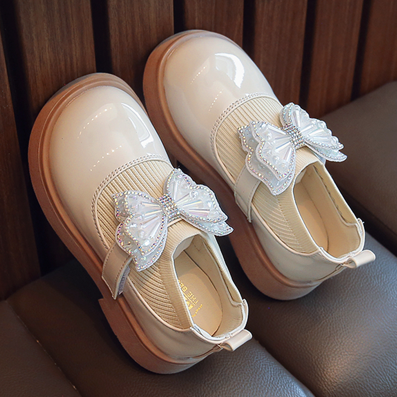 女童鞋秋冬款2023新款公主鞋小皮鞋儿童秋季袜子鞋低帮白色大童女