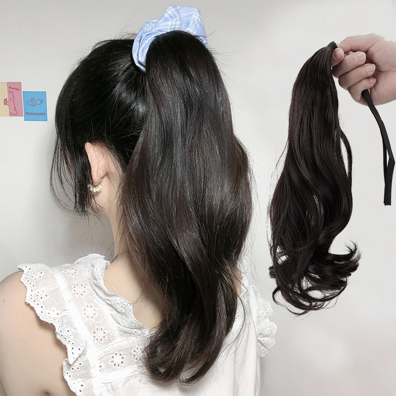 马尾假发女夏自然假头发可扎马尾抓夹仿真无痕绑带式卷发假短马尾