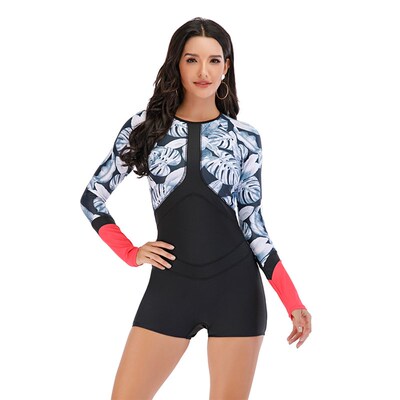 Long Sleeve Rash Guard Women Print Swimwear Shorts Panties O