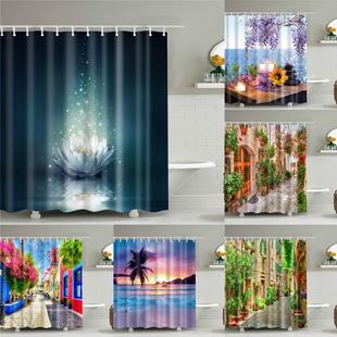 Scenery Landscape Building Bath Shower Curtain Print 极速Old