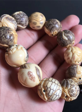新品金本大师牙雕2.0十二生肖手链男士20猛犸象牙1.8刻珠文玩手串