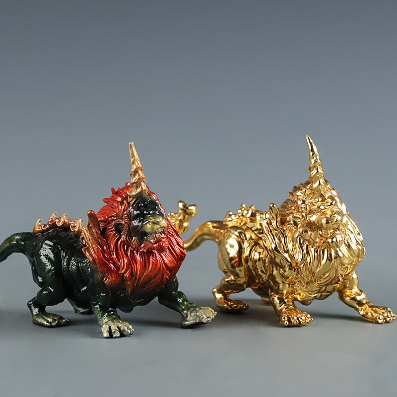 珐琅纯铜谛听神兽贴金地藏王菩萨坐骑独角谛听客厅玄关招财摆件