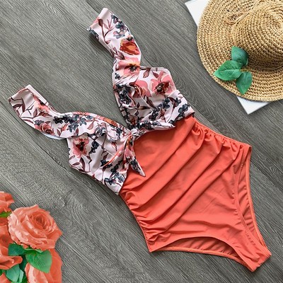 2022 Sexy One Piece Swimsuit Ruffle  Swimwear Women Monokini