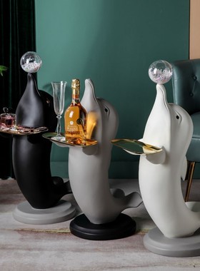 客厅电视柜旁可爱海豚迎宾落地托盘摆件乔迁新婚送礼轻奢网红卡通