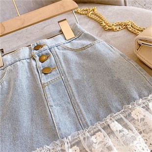 Summer Girls Skirts Jeans Baby Girl Sweet Lace Denim Skirt