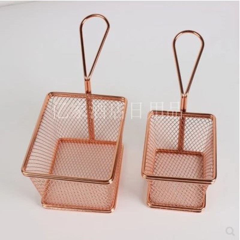 金色迷你炸蓝不锈钢炸网炸筛薯条炸篮滤网筛麦当劳小吃点心筐框