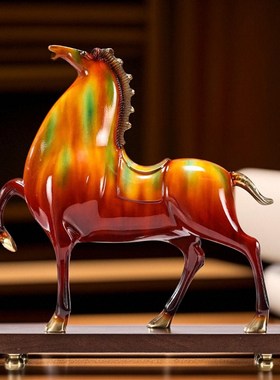 黄铜马到成功唐三彩唐马摆件新中式办公室客厅酒柜装饰品商务礼品