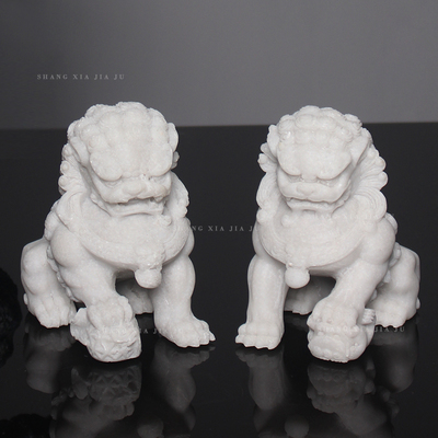 新中式小石狮茶桌茶几客厅样板房酒店书柜创意禅意装饰品白色摆件