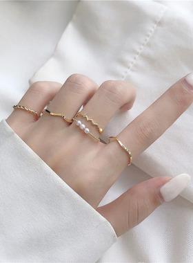 极速5pcs/Set Women Rings Set New Boho Style Wave Shape Rings